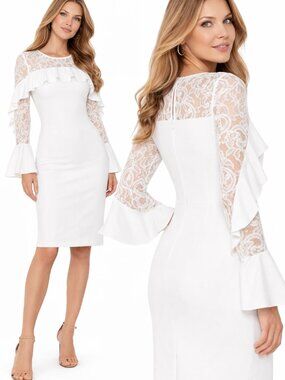 Betsy & Adam Lace Sheath Dress White Bridal Cocktail Size 2